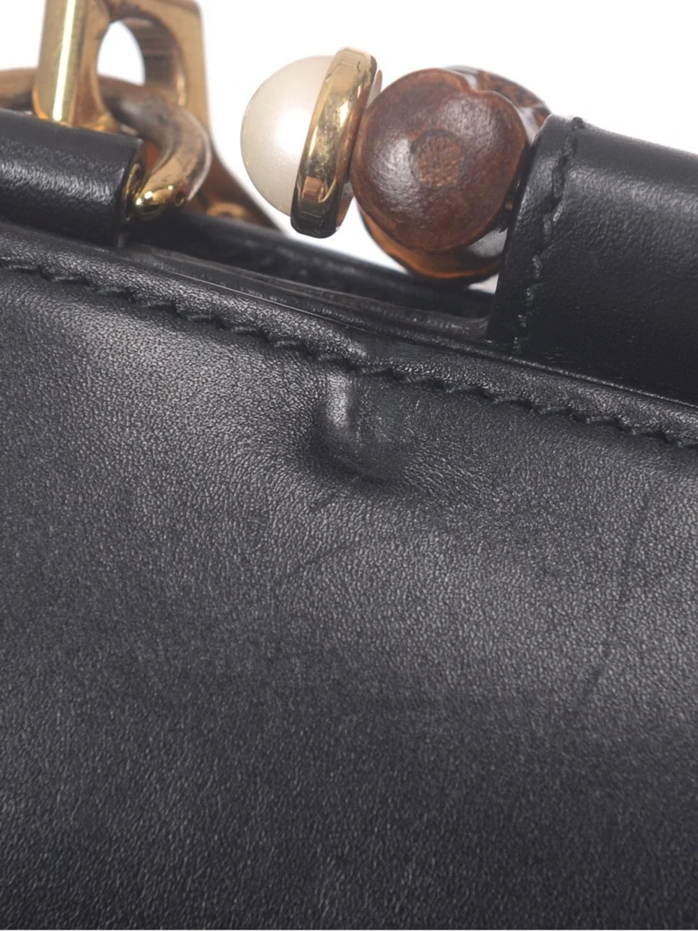 ♥️Gucci Black Leather Nymphaea Bamboo Top-Handle Leather Satchel♥️ - Picture 10 of 16